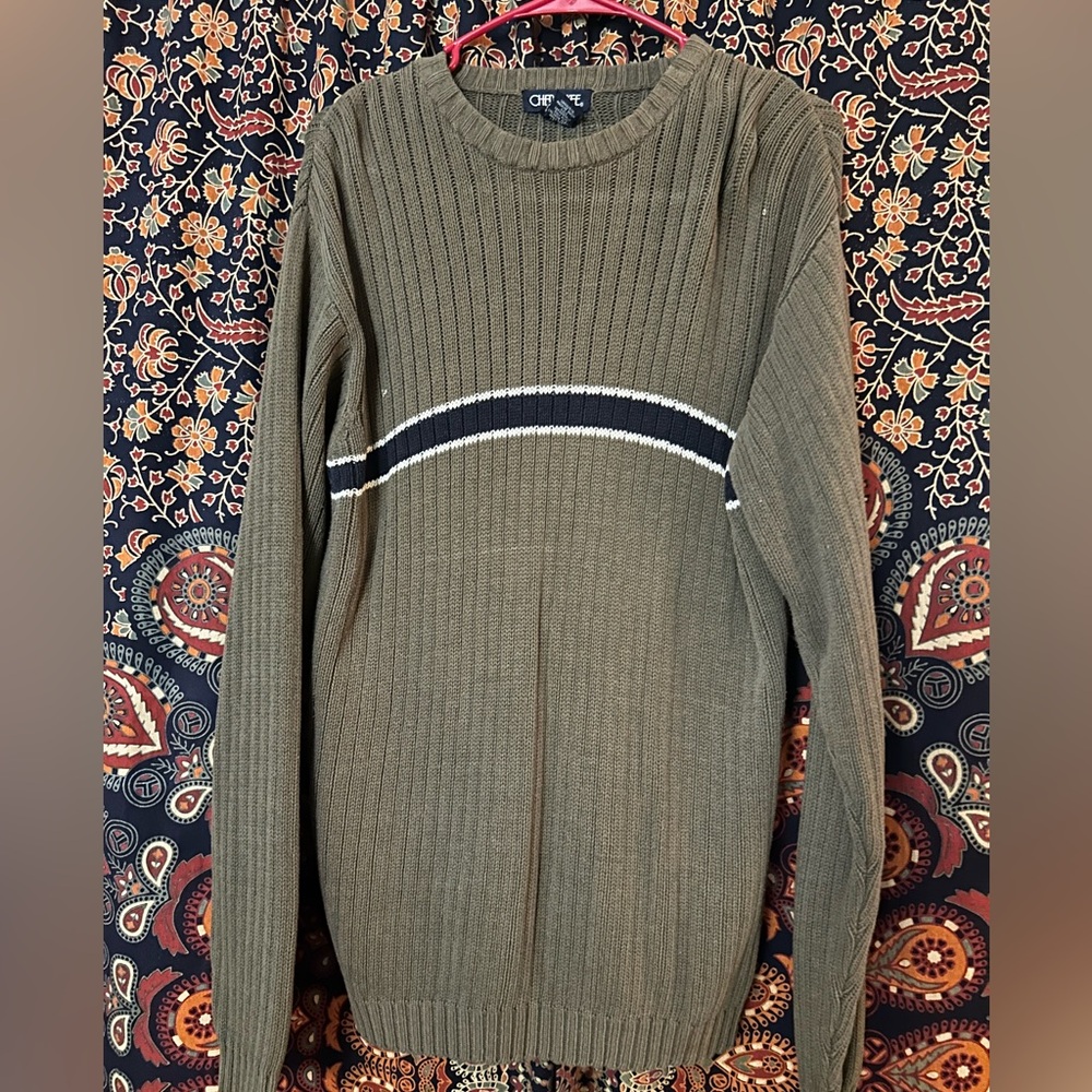 Cherokee Olive Crewneck Sweater with Stripe